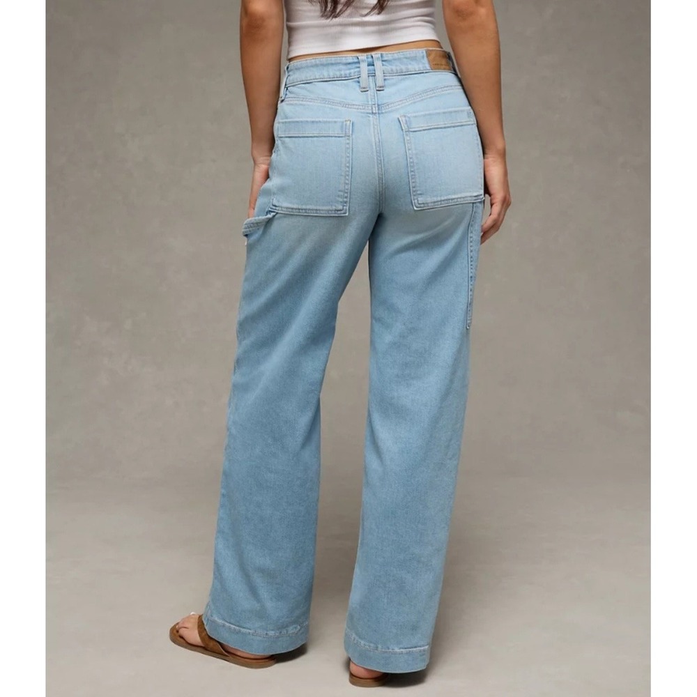 American Eagle Dreamy Drape Baggy Wide Leg Carpenter Jeans Light Wash 14 Regular - Picture 3 of 16
